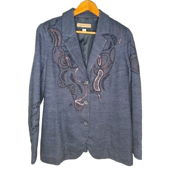 VINTAGE Coldwater Creek Wool Blend Embroidered Embellished Blazer Size 14 - Picture 1 of 9